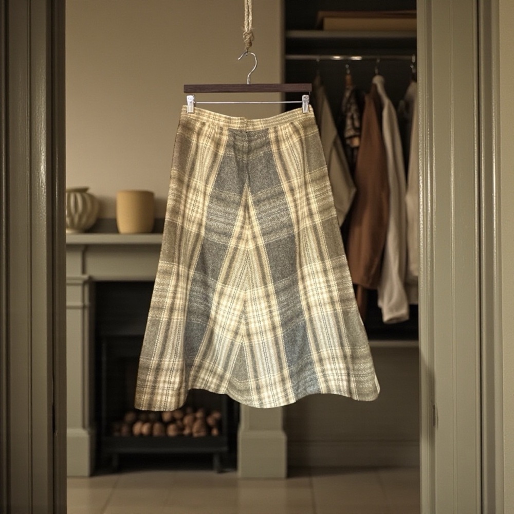 Vtg AGILE By/At Florence Walsh Brown Gray & Cream Wool Tweed A-Line Skirt Sz 10